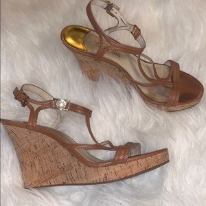 Michael Kors Cork Wedges with gold hardware
